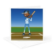 3dRose, Baseball Batter Blue Uniform African American, 1 Greeting Card with envelope