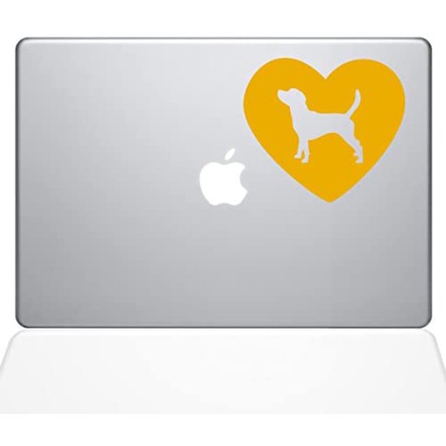 The Decal Guru Heart Beagle MacBook Decal Vinyl Sticker - 15" MacBook Pro (2016 & Newer) - Yellow (1331-MAC-15X-SY)