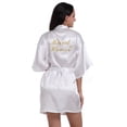 thumbnail image 2 of LYMAYTER Satin Sleepwear Robe‌ for Women's Short Gilded Letters Bridal Party Bathrobe S-2XL, 2 of 8
