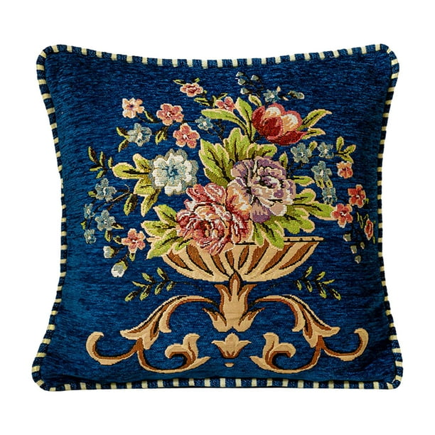 Funda de almohada cuadrada lavable a máquina de 19 x 19 pulgadas con estampado floral Azul