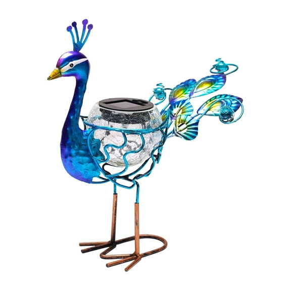 G128 Solar Metal Peacock Statue 12" Waterproof Yard Art with Solar Light for Lawn Patio