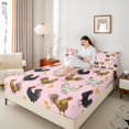thumbnail image 4 of Manfei Cartoon Rooster Twin Sheet Sets 3pcs, Kawaii Chicken Twin Fitted Sheet, Cute Farm Animal Flat Sheet, Pink Lightweight Room Decor, 4 of 7