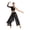 Black, variant on Women Lyrical Dance Costumes 2 Piece Outfit Single Long Sleeve Tank Crop Tops with Mesh Wide Leg Pants Set Red XXL