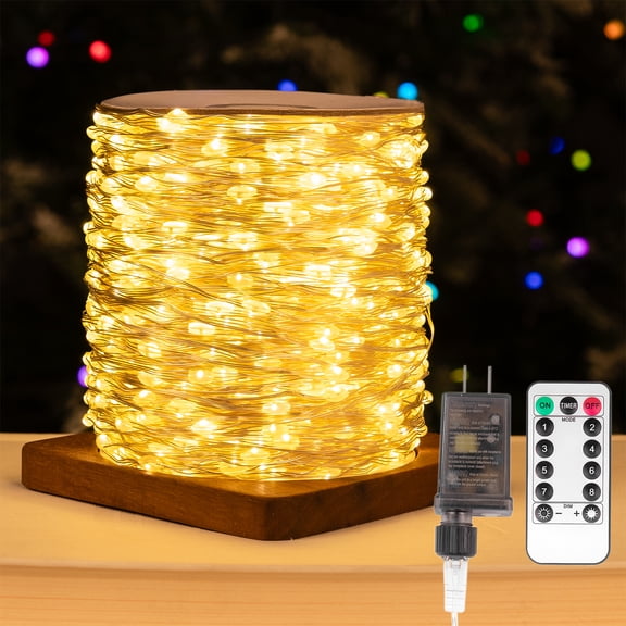 ZELUXDOT Fairy String Lights, 65Ft Warm White 200 LED Silver Wire with Remote, 8 Modes Waterproof for Indoor Outdoor Christmas Wedding Decor