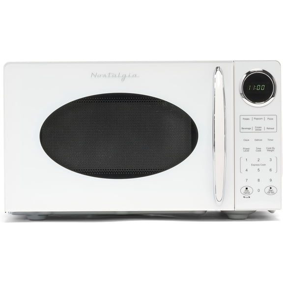 Nostalgia 0.9 cu ft Modern Retro Microwave Oven, 900W Countertop Microwave Oven with Digital Clock, Black