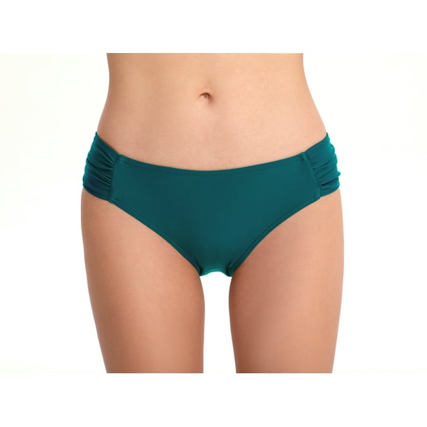 Women’s Side Shirred Bikini Bottom Solid Beach Classics Swim Bottom Mid