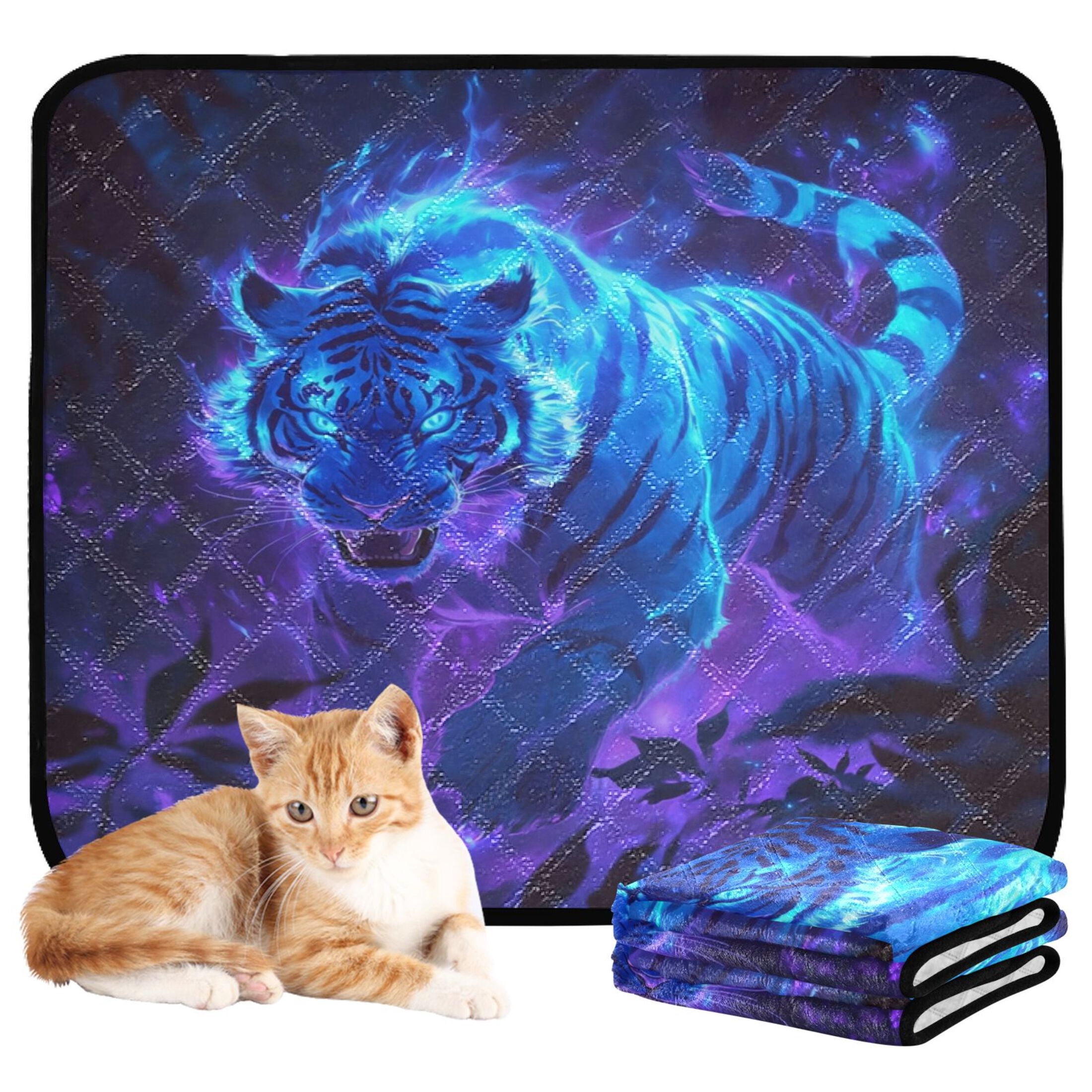 Qxltty Glowing Blue Tiger Cat litter Pads Pet Set of 2 Diaper Mats Center Anti-leakage Layer Absorbent Soft and Comfortable