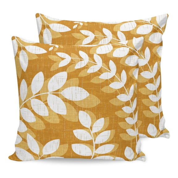 Pillow Covers 24x24 Set of 2, Ochre Orange Leaves Throw Pillow Covers Decorative Couch Cushion Cover, Farmhouse Botanical Branch Vintage Boho Microfiber Soft Pillowcases for Bedroom Living Room Sofa