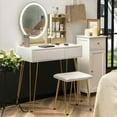 thumbnail image 3 of Gymax Vanity Table Set Lighted Mirror Storage Drawer Shelf Cushion Stool White, 3 of 9