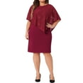 thumbnail image 2 of Agnes Orinda Plus Size Cape Dress for Women Sleeveless with Lace Overlay Bodycon Party Pencil Dress 1X Burgundy, 2 of 6