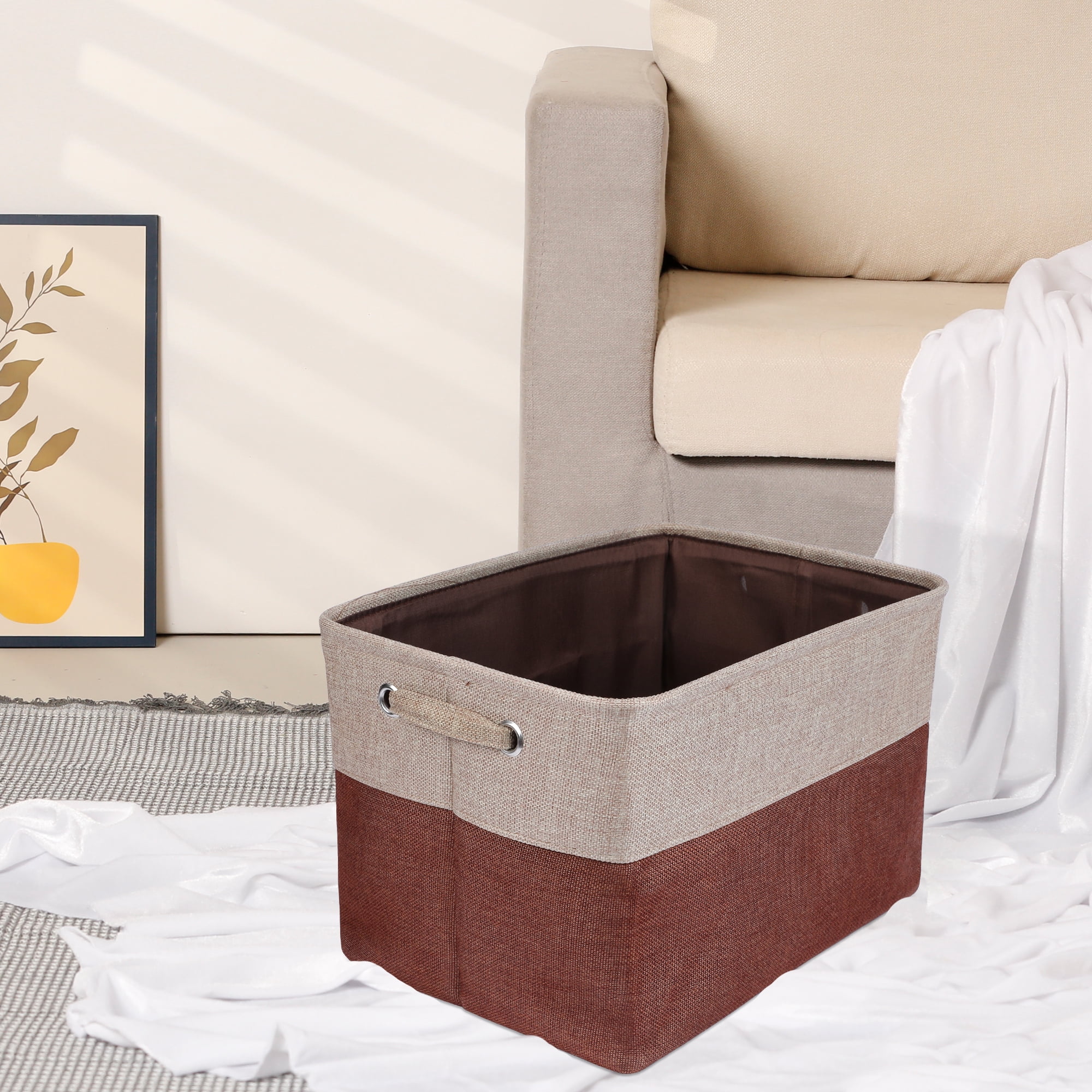 Unique Bargains Fabric Storage Bin with Handles 3 Pcs Brown 15*11*9.4in