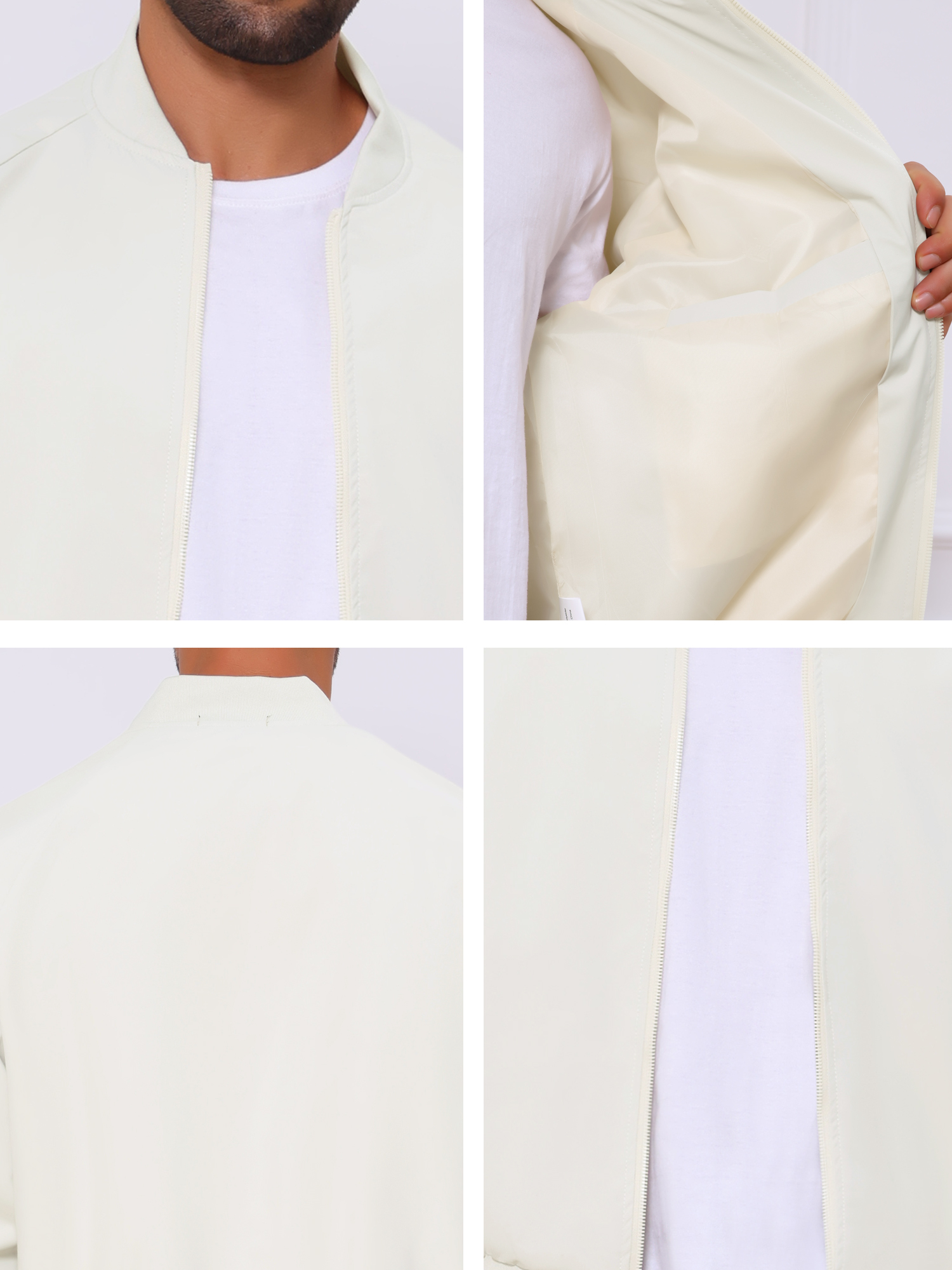 DARING DIVA Casual Stylish Lightweight Full Zip Up Bomber Jacket M Beige