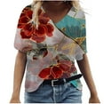 thumbnail image 2 of Aloohaidyvio Beach Tops for Women,Womens Fashion Casual Plus Size Scenic Flowers Printing V-Neck T-Shirt Tops, 2 of 5