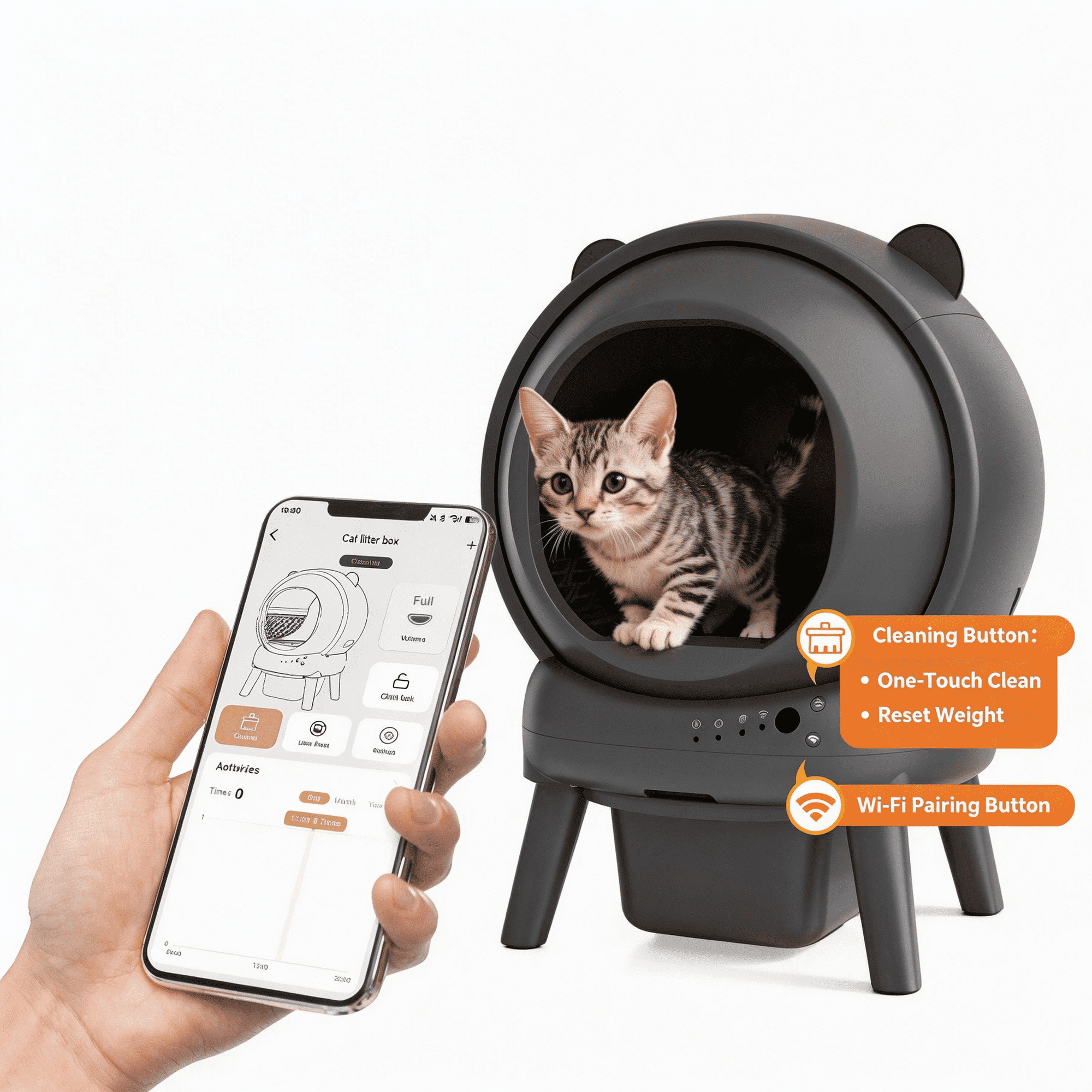 Self-Cleaning Cat Litter Box, Automatic for Multiple Cats with Smart APP Control, Dual Safety Protection, Odor-Free Waste Disposal, Includes Trash Bags, grey