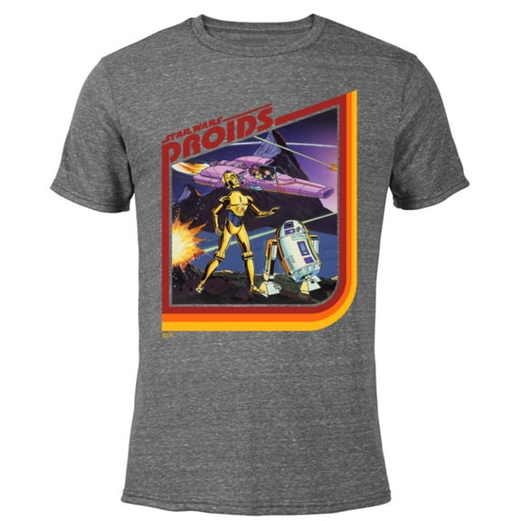 Star Wars Droids: The Adventures of R2-D2 and C-3PO Retro - Short Sleeve Blended T-Shirt for Adults - Customized-Dark Heather