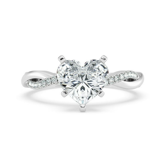 Spot Jewel 1.8 Ct Heart Cut Solitaire Lab Created Diamond Ring - 14K White Gold Plated Twisted Shank Engagement Ring for Women - Stylish Diamond Jewelry