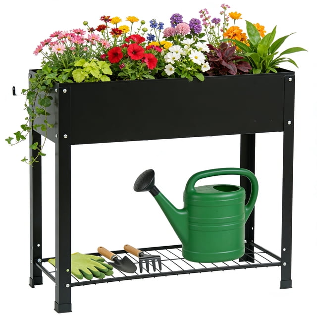 Noble House 2-Tier Raised Garden Bed with Storage Shelves