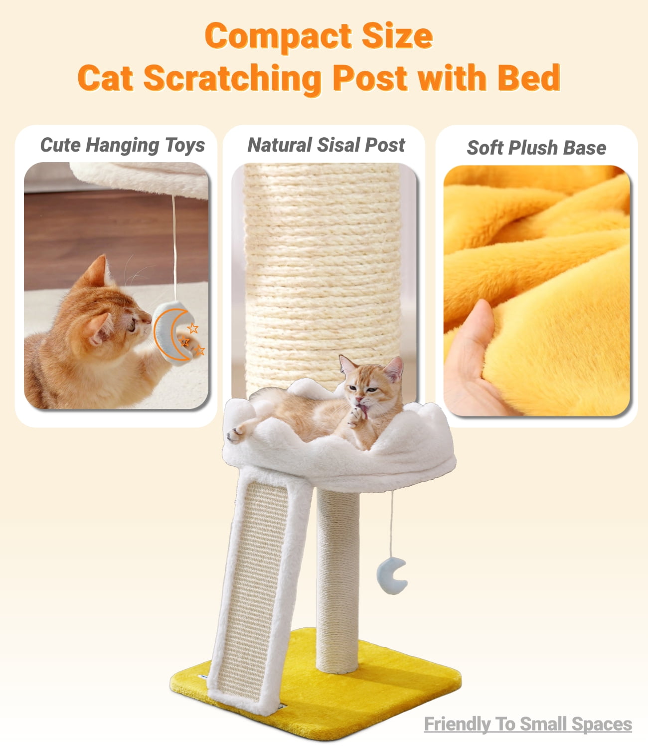 Happi N Pets New Cloud Cat Tree, Cat Scratching Post with Bed, Small Cat Tree with Scratching Pad & Cloud Soft Perch, Extra Toys, Bonus Catnip