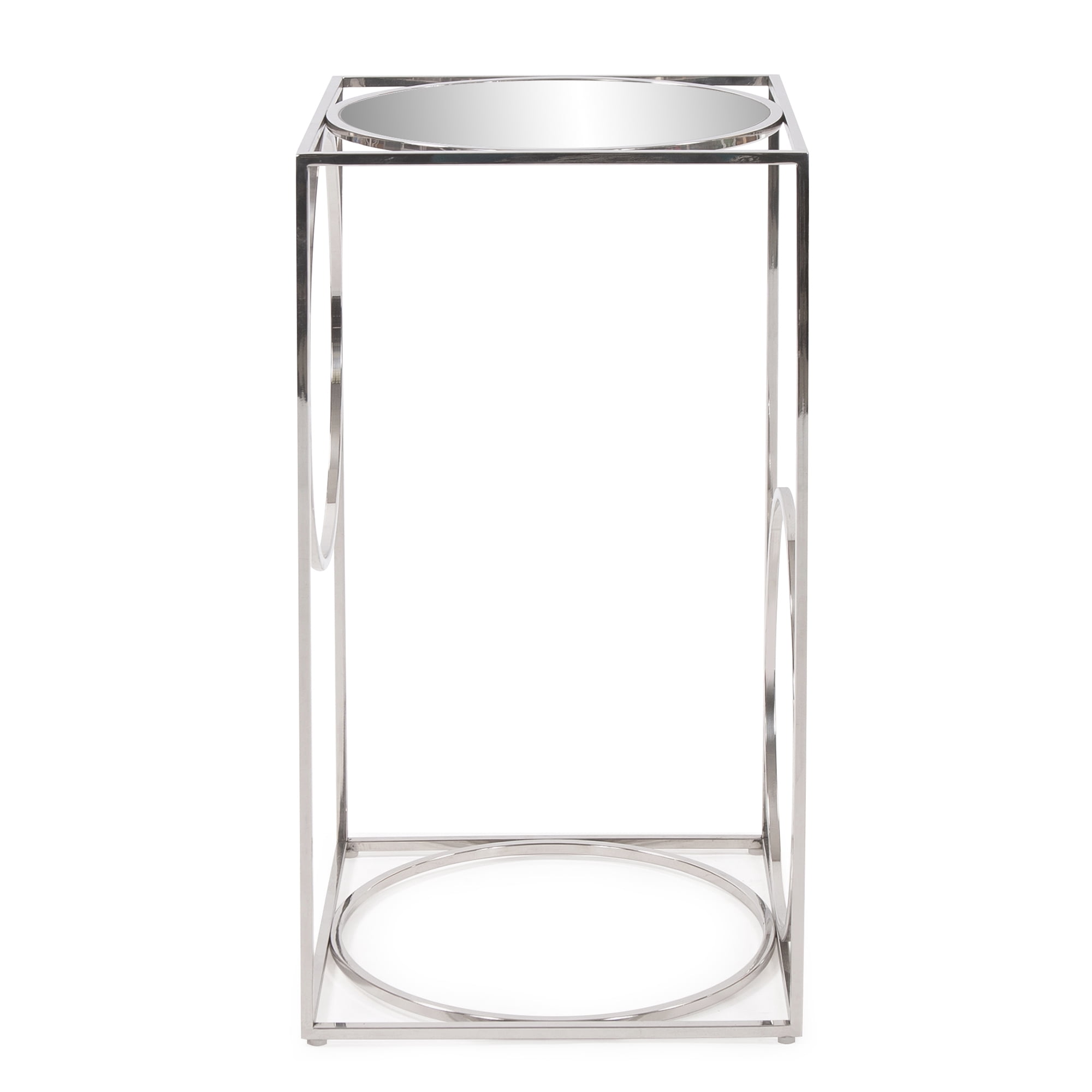 Tyler Dillon Silver Stainless Steel Pedestal Accent Table with Circle Design 22"H x 12"D x 12"W
