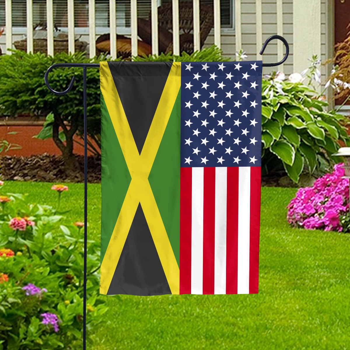 American Jamaica Flag Jamaican Friendship U.S.A Memorial Day Patriotic For Garden Flag, Double-Sided Decorative Outdoor Flag, Patriotic Polyester Yard Flag 12 x 18 in