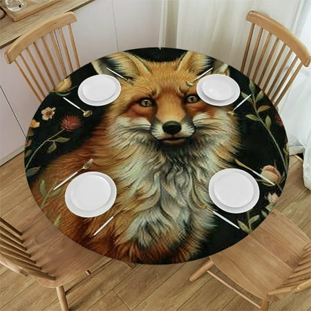 

SHERONV Fox Flowers Field Round Tablecloth Stain-Resistant Washable 31 -35