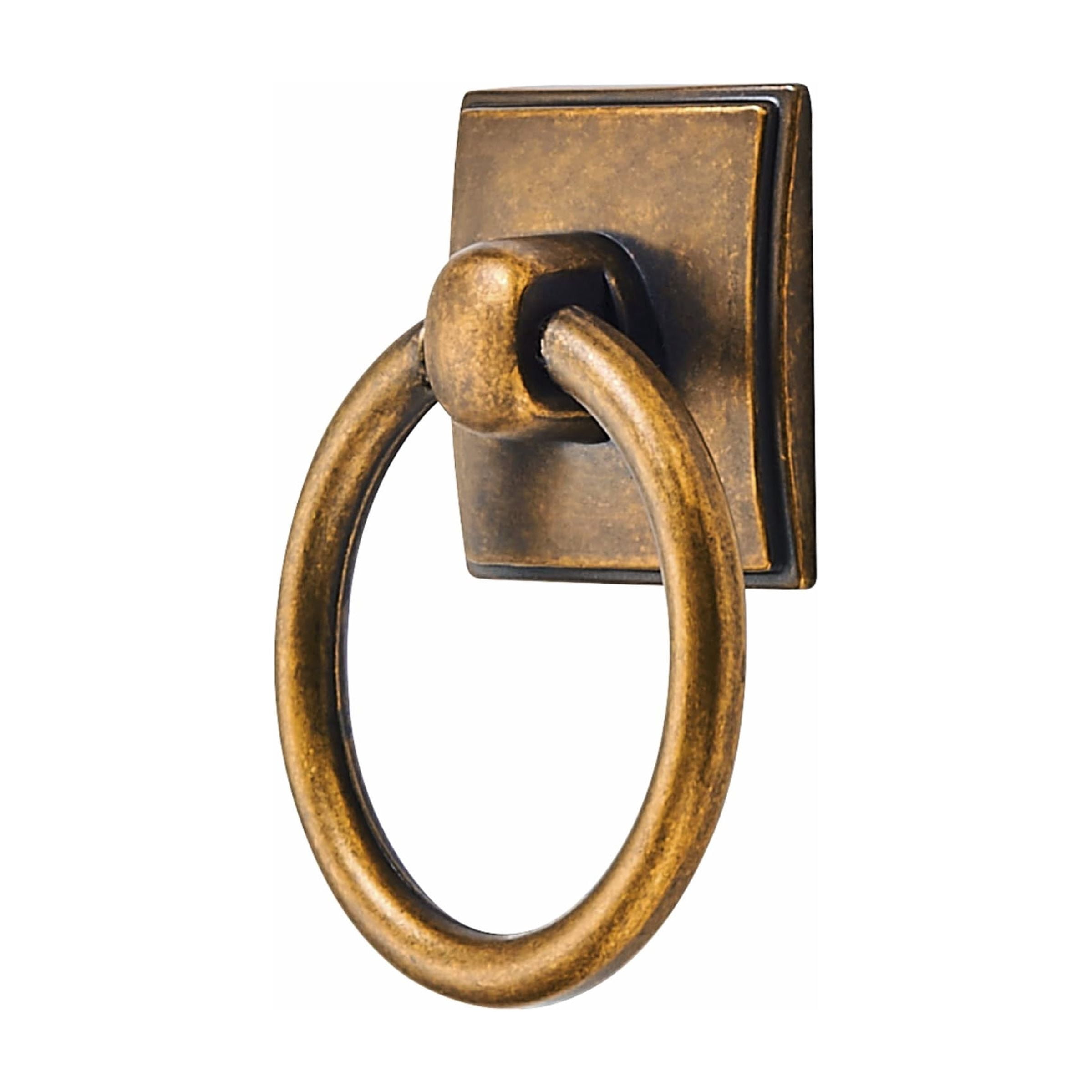 2-Pack 1.9 Inch Ring Cabinet Knobs - Vintage Antique Brass Backplate for Drawer knobs for Dresser, Kitchen Cabinets - Durable Zinc Alloy Hardware.