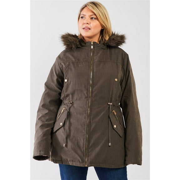 Plus Size Vegan Fur Double-sided Cotton Twill Parka & Puffer Jacket