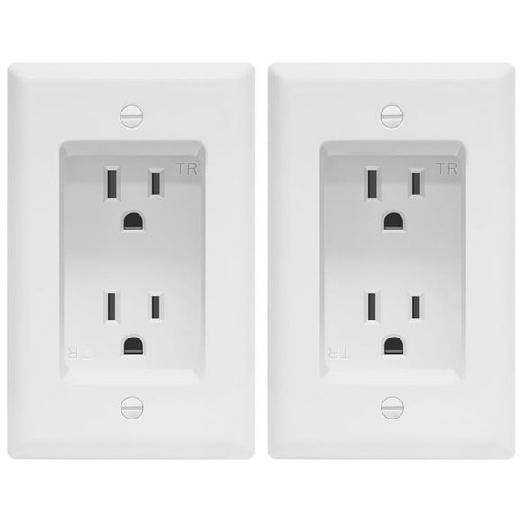 TOPGREENER Recessed Duplex Receptacle Outlet, Tamper-Resistant, Size 1-Gang 4.48" x 2.76", 15A 125V, TG15RD31-2PCS, White, 2 Pack