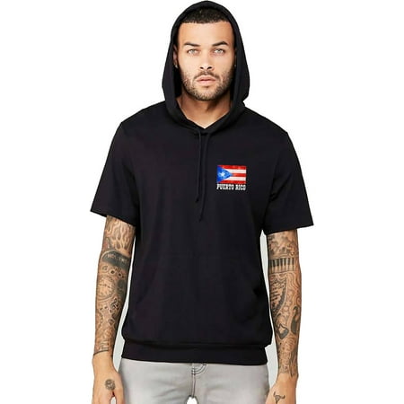 Men's Puerto Rico Flag Chest Black Short Sleeve Hoodie T-Shirt 2X-Large (Best Month To Visit Puerto Rico)