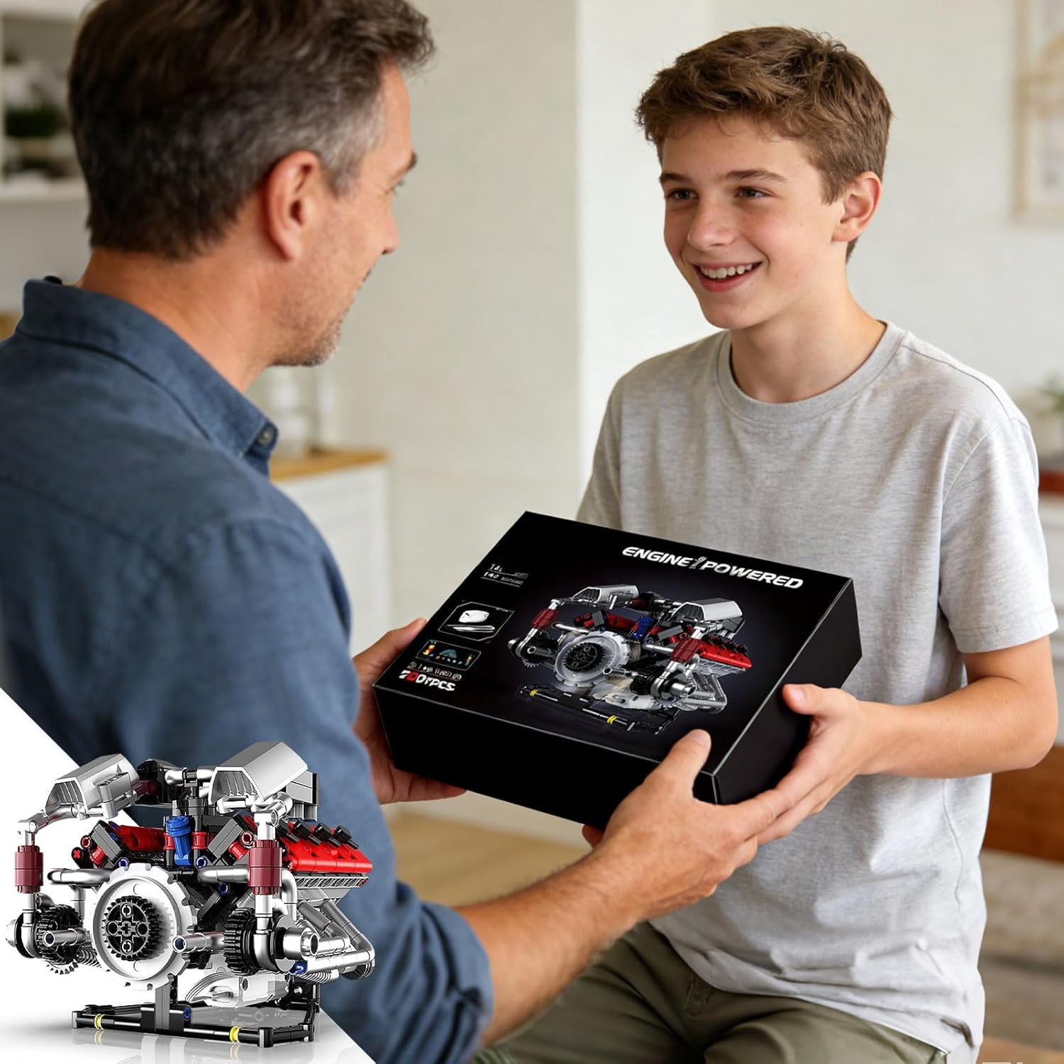 700PCS V8 Engine Kits that Works Building Sets,Car Engine Model Kit with Motor and Lights,Visible Piston Movement Mechanical STEM Toy for Car Enthusiasts Adults,Kids