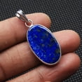 thumbnail image 3 of Handmade Lapis Lazuli Pendant Necklace 18" - Beautiful Gemstone with Brass, Silver Plated/Coated/Overlay, Nickel Free, Elegant Simplicity for Women from Kirti Gems, 3 of 5
