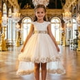 thumbnail image 2 of ZHOGXU Kids Girls Sparkly Short Sleeve O Neck Lace Wedding Dress Puffy Formal Gown With Bow Birthday Party Outfit, 2 of 9