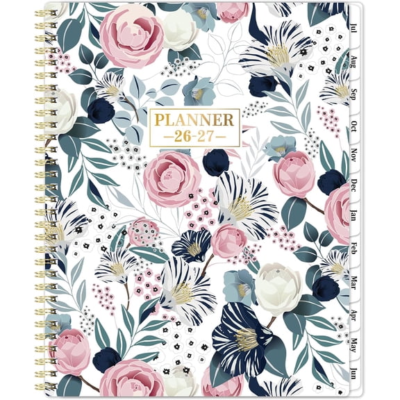 Planner 2026-2027 - Academic Planner 2026-2027, Jul. 2026 - Jun. 2027, Weekly and Monthly with Tabs, 26-27 Calendar Planner, 9" x 11", Back Pocket Thick Paper Twin-Wire Binding - Petunia