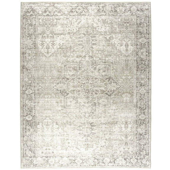 ReaLife Rugs Machine Washable Vintage Distressed Traditional - Beige Ivory Eco-friendly Recycled Fiber Area Runner Rug (4' x 6')
