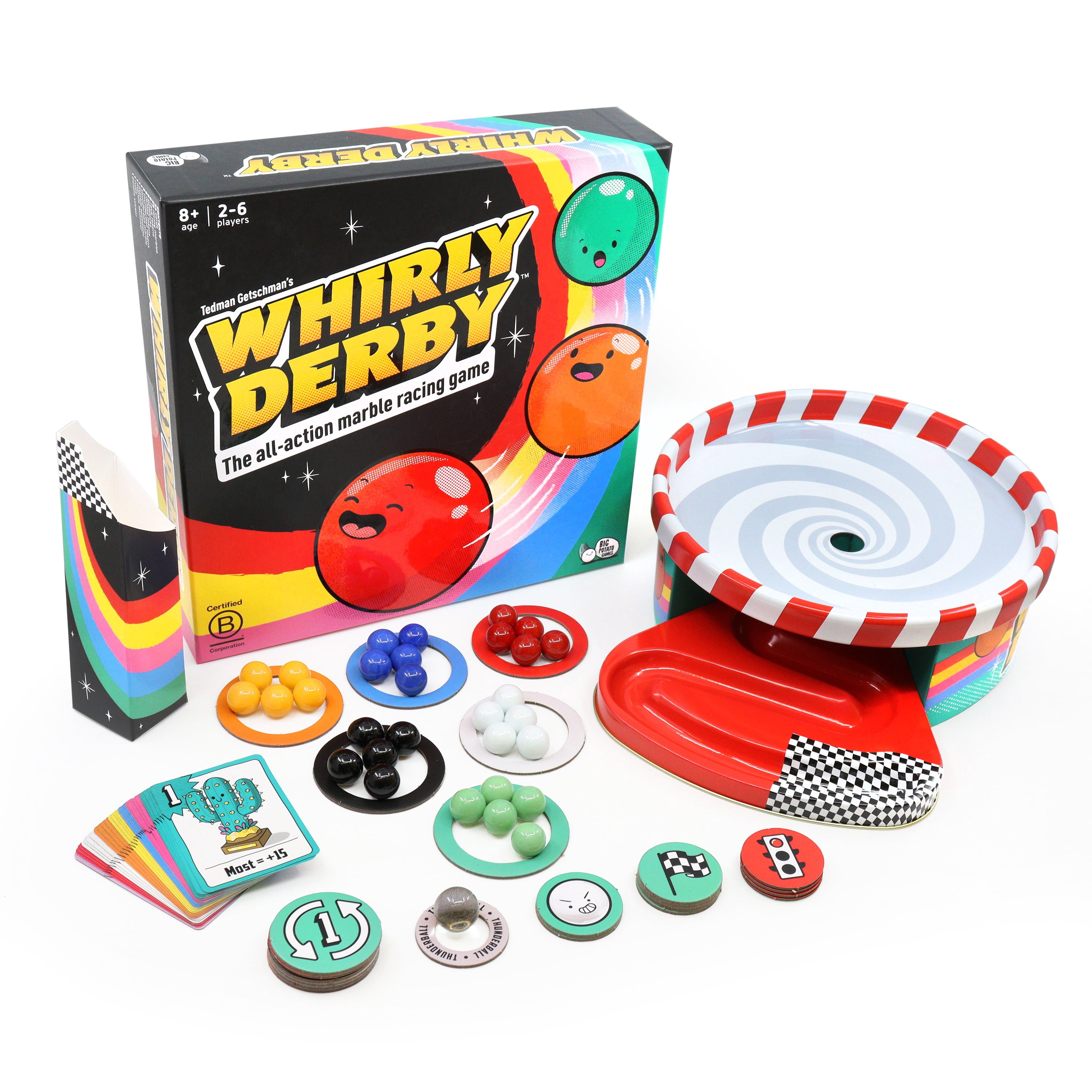 Big Potato Games Whirly Derby: Spinning Marble Racing Game – 2 to 6 Players, Ages 8+