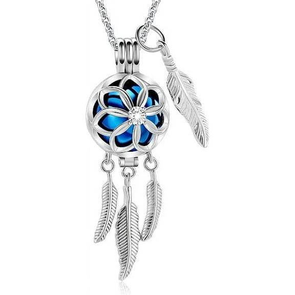 Cremation Jewelry Dream Catcher Urn Necklace for Ashes for Women Men Feather with Angel Wing Keepsake Memories Hollow Urn Pendant for Human Pet Ashes