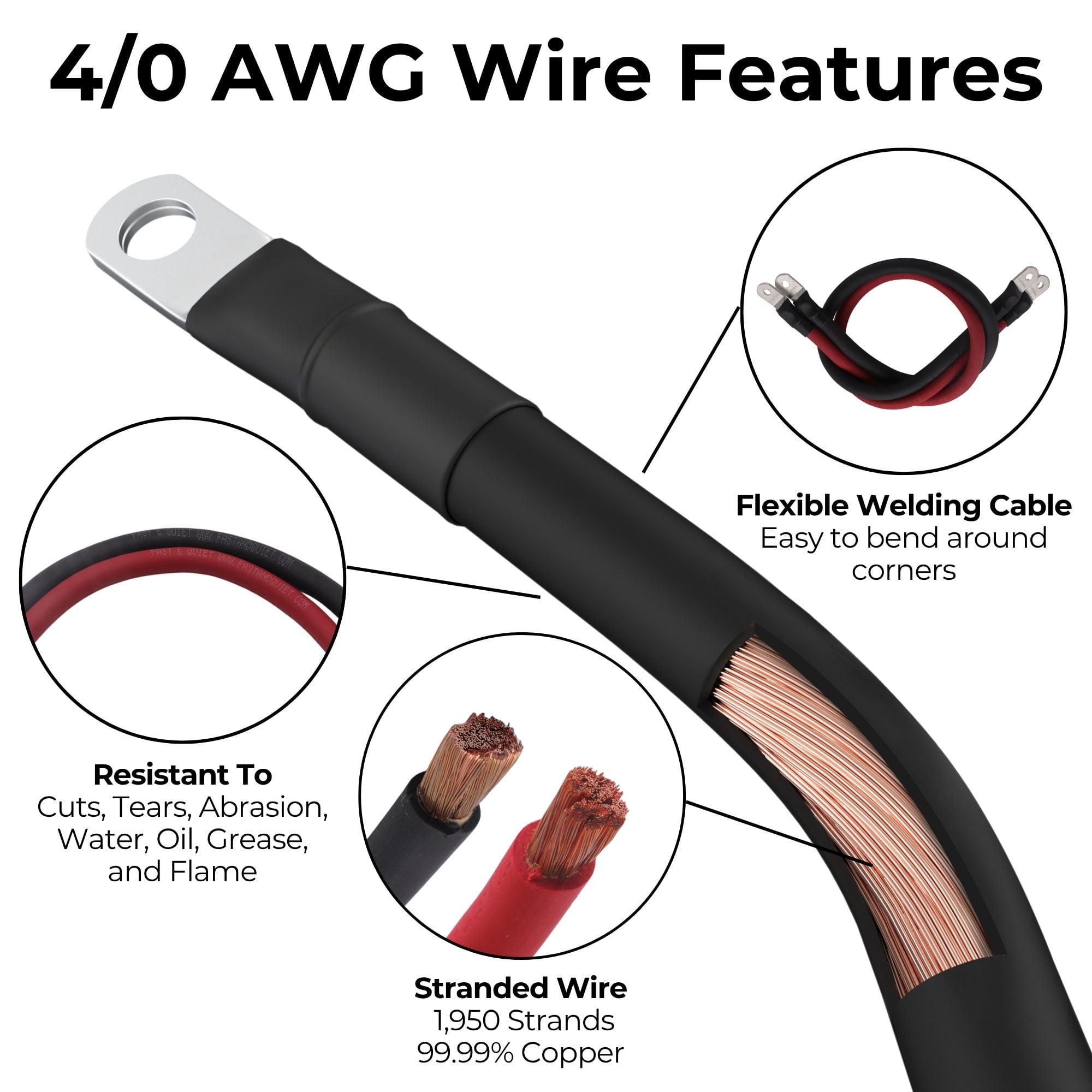 4/0 AWG Battery Cables with Terminals, Positive and Negative Wires Pure Copper, Solar Power Inverter, Welding, Golf Cart, Motorcycle (Red and Black, 2 FT (24 in), 1/2" Lugs on Both Ends, 2pcs)