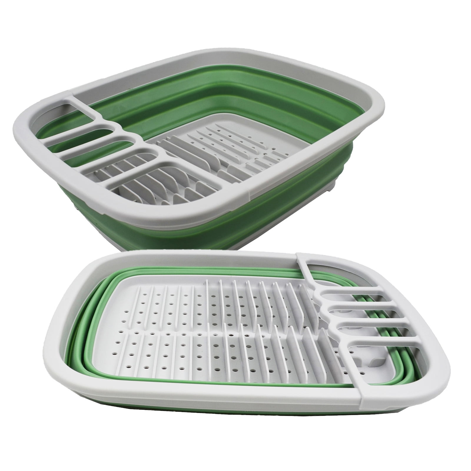 SAMMART 8L (2.11Gallons) Collapsible Plastic Dish Drainer - Foldable Drying Rack - Portable Dinnerware Organizer - Space Saving (Grey/Dark Sea Green
