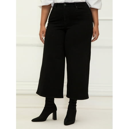 ELOQUII Elements Women's Plus Size Wide Leg Crop Jean
