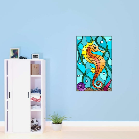Stained Glass Decals Stickers Seahorse Kind Smart Amazing Love Beautiful Crown Prince Unicorns Royalty Sweet Dreams Decorating Holiday Gift Ideas Bedroom Wall Decal Sticker - Size: 24 In X 40 In