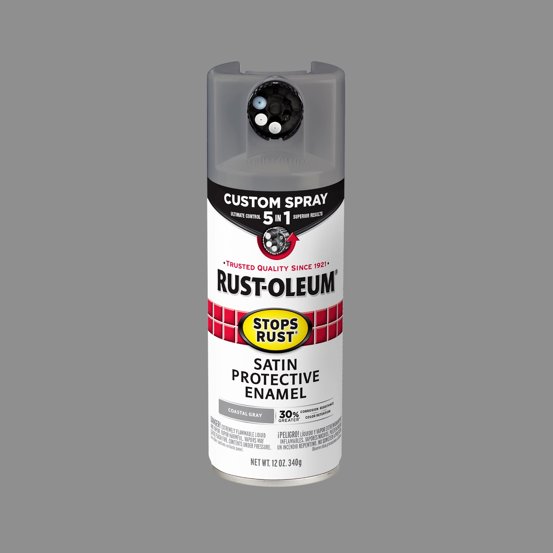 (6 pack) Coastal Gray , Rust-Oleum Stops Rust Custom Sprays 5 in 1 Satin Spray Paint-376872, 12 oz
