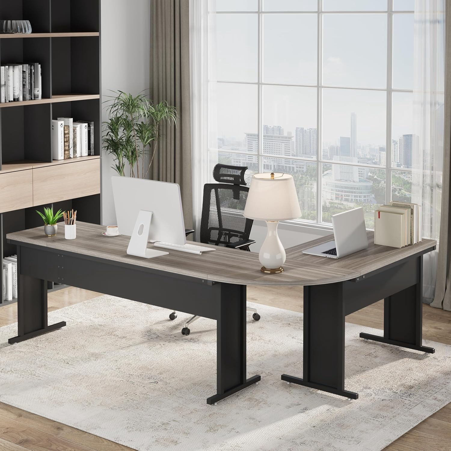 Tribesigns 83-Inch Large L Shaped Desk, Modern Reversible Executive Office Desk for Home Office (Grey)