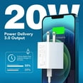 thumbnail image 4 of Bloque de cargador de pared USB C de 20 W, paquete de 2 adaptadores de enchufe de bloque de carga rápido tipo C con puerto dual PD para iPhone 11/12/13/14/15/Pro Max, XS/XR/X, Ipad Pro, AirPods Pro, S, 4 of 4
