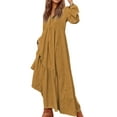 thumbnail image 3 of Women'S Boho Cotton Maxi Dress V-Neck Long Sleeve Flowy Beach Dress with Pockets and Buttons Yellow-Brown XL, 3 of 9
