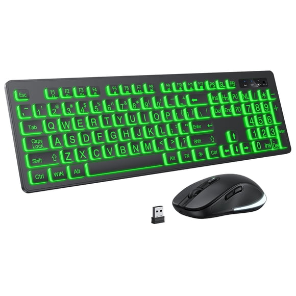 Teclado y ratón inalámbricos KOPJIPPOM Large Print 7 colores