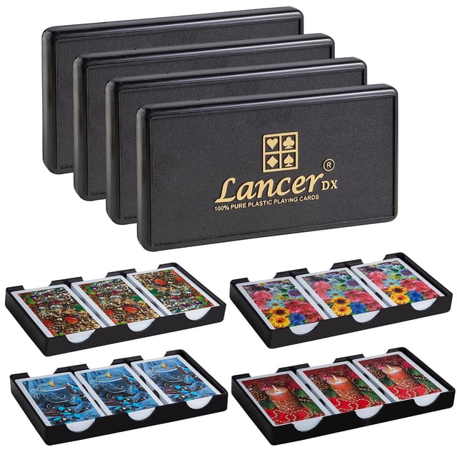 Lancer Dx Plastic Playing Cards Set Of 12 - Bridge Size, Multicolor Cards Packed In Three Piece Pvc Containers, Cards For All Ages Used For Card Games, Poker & Rummy | Use For Party Playing Cards