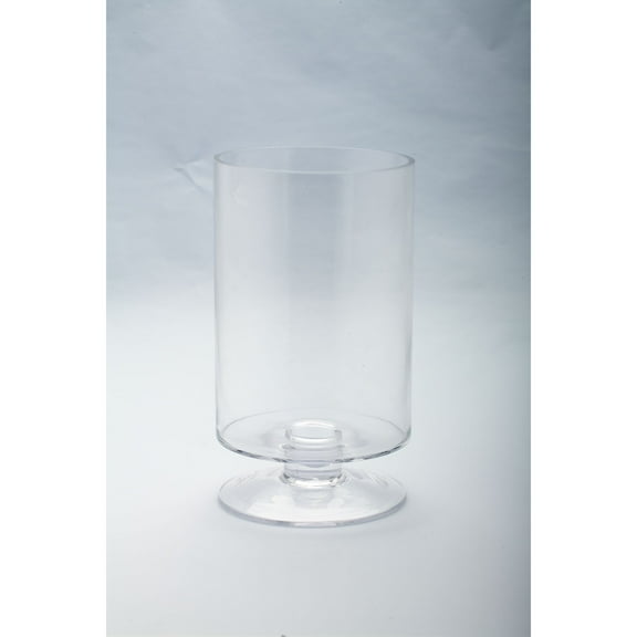 CC Home Furnishings 11” Cylindrical Handblown Glass Pillar Candle Holder with Pedestal