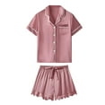 thumbnail image 6 of Lxkfashion Sale Women Pajama Sets Pink Silk Pajama Set for Women Shorts and Top Summer Sets Satin Button Up Pajamas Comfy 2 Sleepwear Sets, 6 of 7