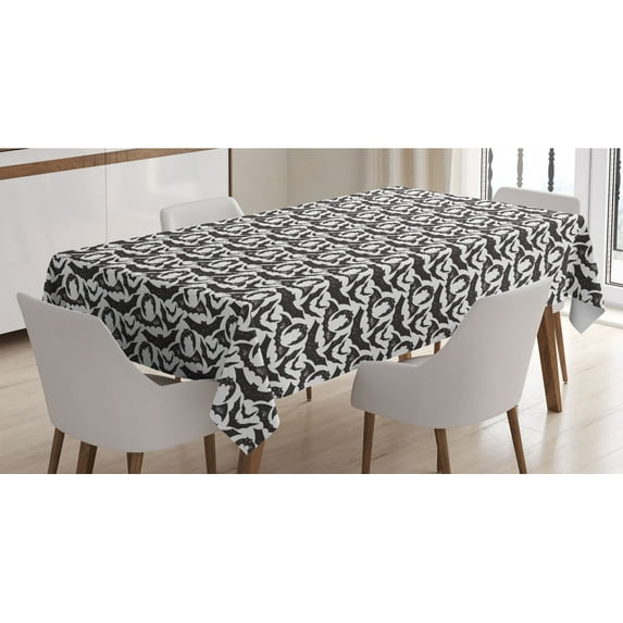 Autumn Tablecloth, Scary Bats Sketch Time of the Year Halloween Theme on Plain Background, Rectangle Satin Table Cover for Dining Room and Kitchen, 60" X 84", Charcoal Grey and White, by Ambesonne