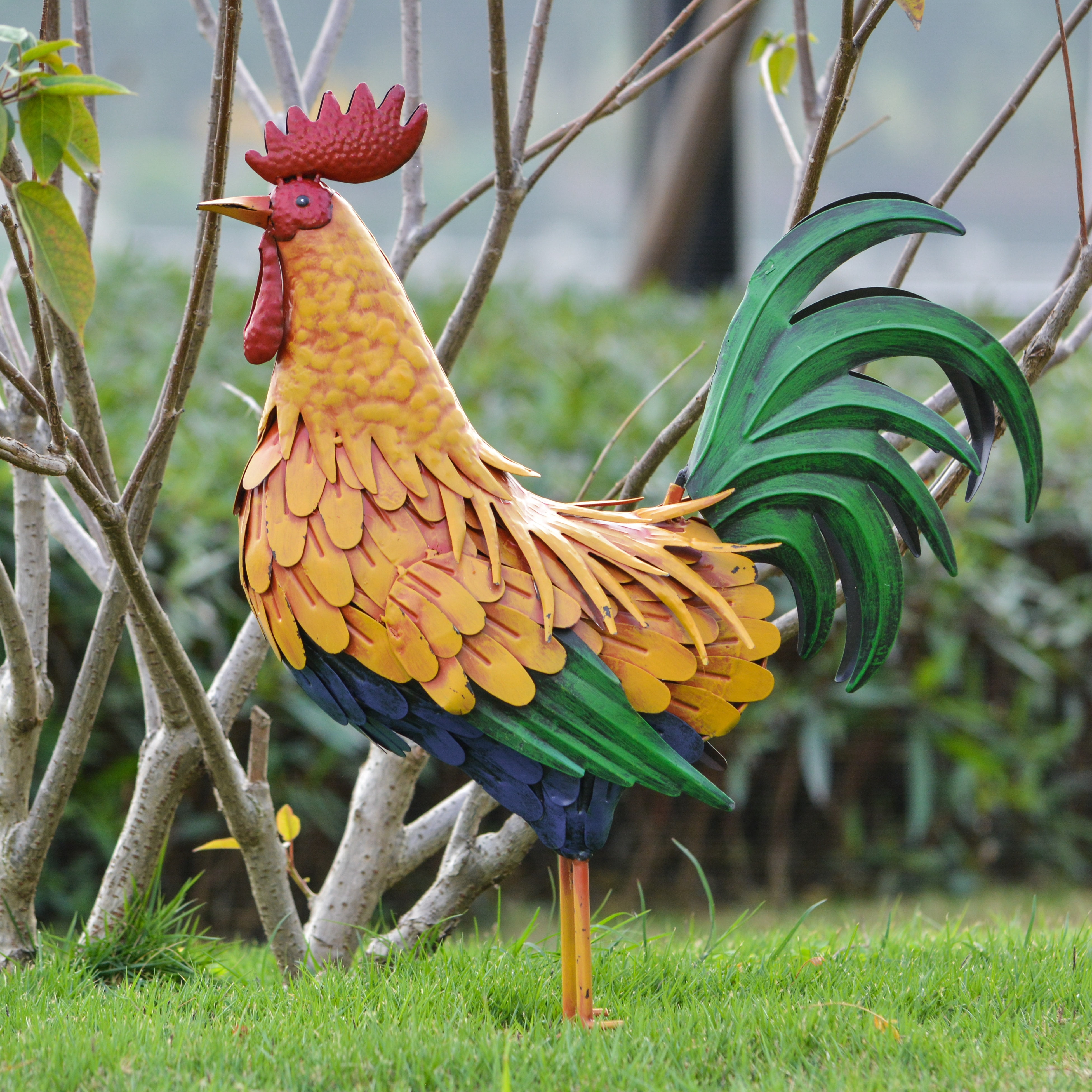 TERESA'S COLLECTIONS Large Metal Rooster Garden Statues Decor, 21 Inch Outdoor Chicken Sculpture Figurines Bird Yard Art for Farm Patio Lawn Kitchen Decorations,Housewarming Gift